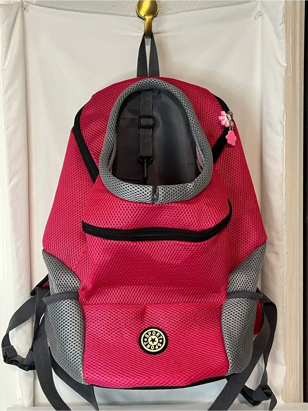 Pink Mesh Small Pet Travel Backpack Carrier with Gray Trim
